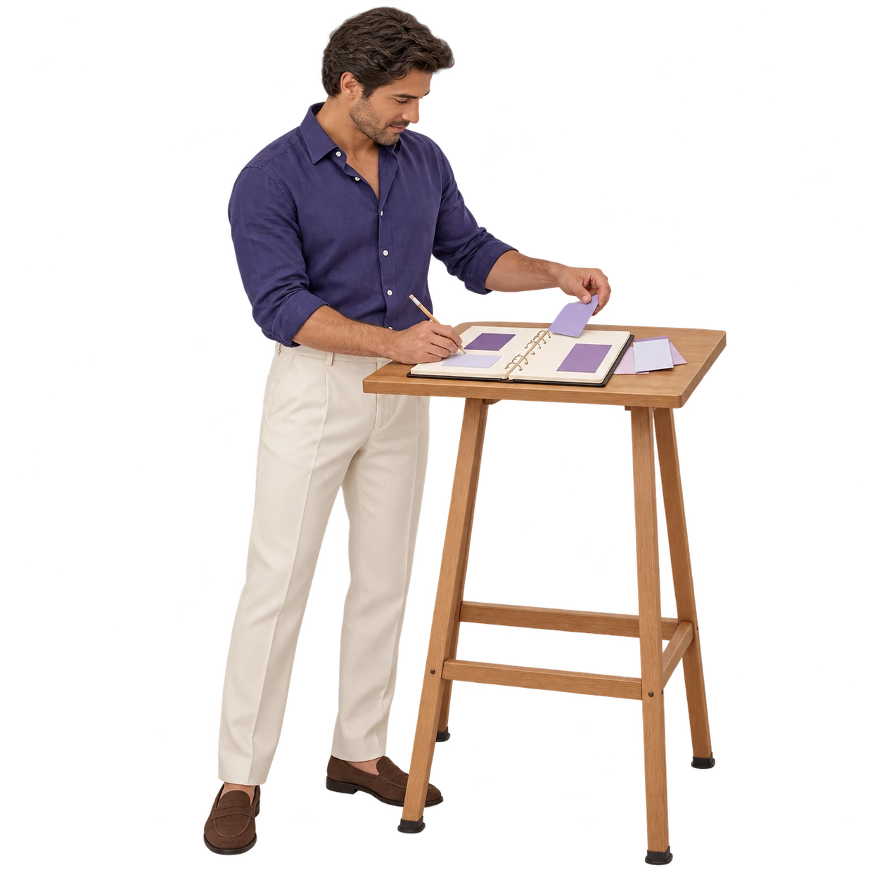 Un profesional organiza un plan en una mesa de trabajo. Escena conceptual.